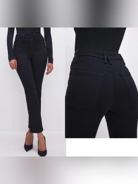 Good American Power Stretch Pull-On Straight Jeans Black Good Legs Straight XS